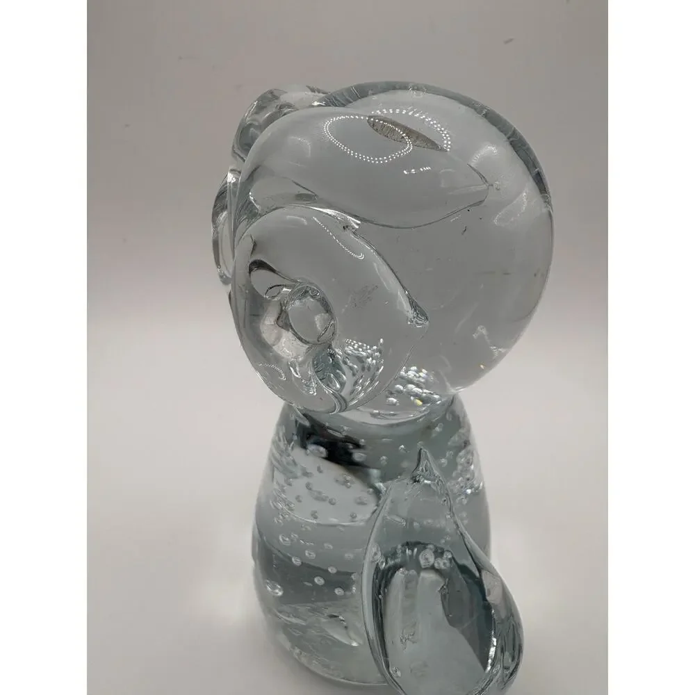 Retro Artisan Clear Blown Art Glass Owl Big Eyes Bubbles 5.5